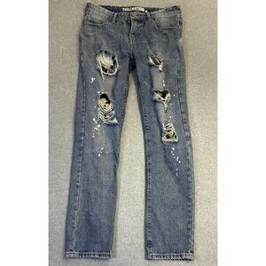 Trillnation Jeans Mens 32 Distressed Paint Splatter Camo Patch Streetwear Denin